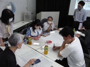 書き込みながらグループワークをしている様子